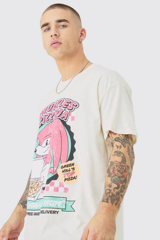 Oversize T-Shirt mit lizenziertem Sonic Knuckles Pizza Print