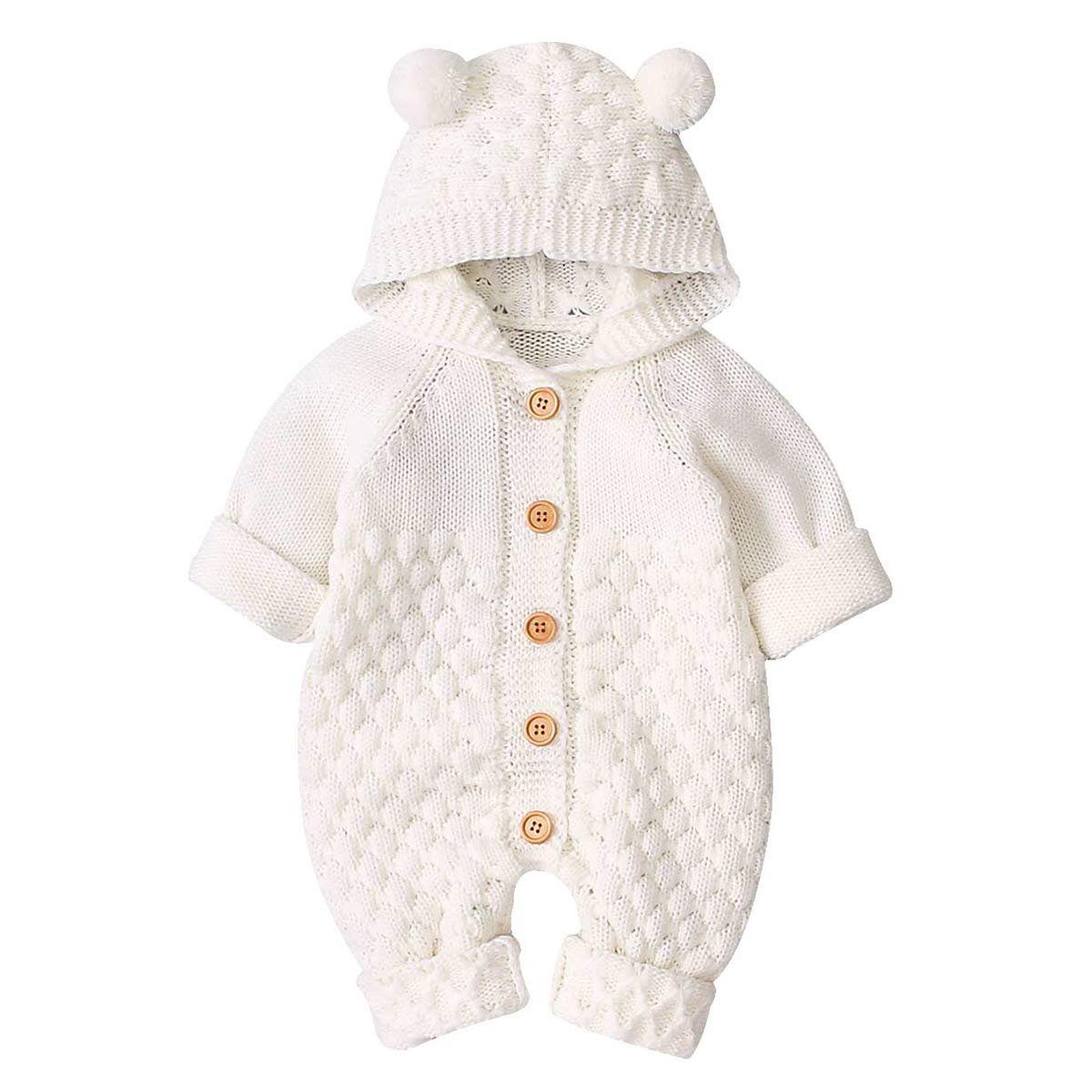Haiaveng Strampler Baby-Ohr-Strick Overall mit Kapuze Winter Warmer