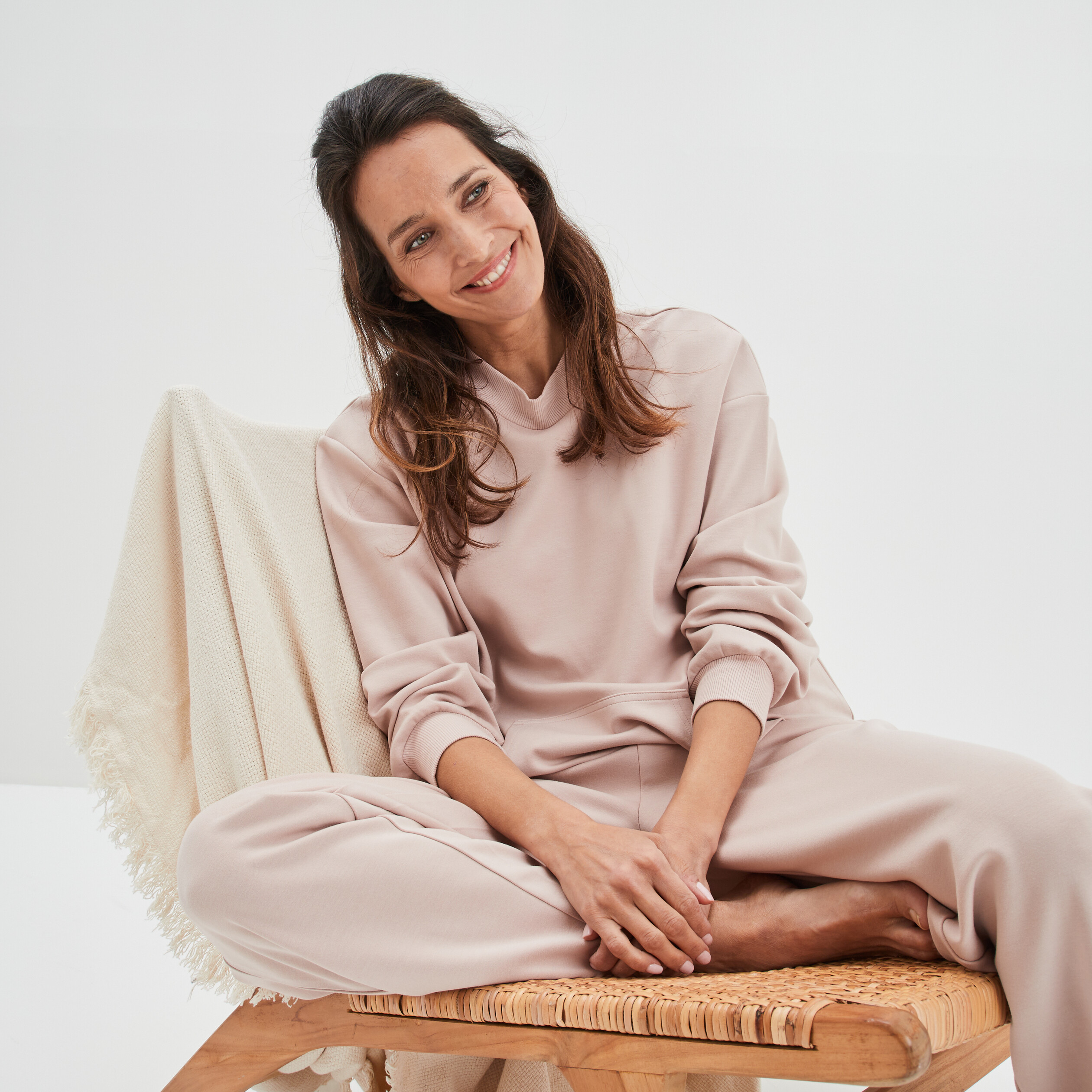 Haut de pyjama sweat col rond 1 poche taupe femme | La Halle