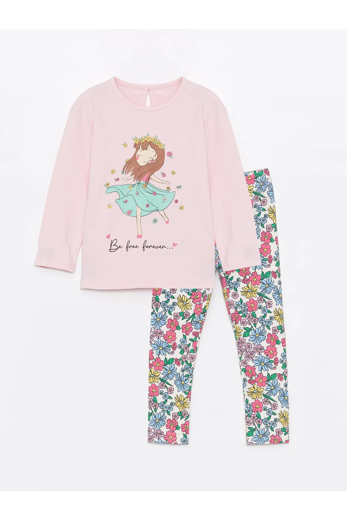 LC Waikiki  2-teiliges Set aus bedrucktem Langarm-T-Shirt und Strumpfhose für Babys mit Rundhalsausschnitt