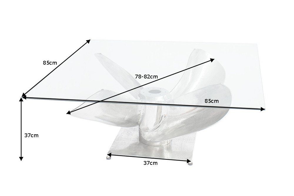 riess-ambiente Couchtisch OCEAN L 85cm silber antik, Wohnzimmer · Glasplatte · eckig · Maritim · Schiffsschraube · Metall