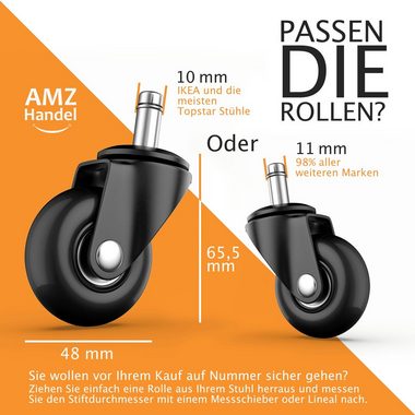 AMZHANDEL Stuhlrolle Hartbodenrollen Ø48mm für Ihren Bürostuhl mit 10 oder 11mm Stift, (5xBürostuhlrollen, 5-St), vermeidet Kratzer & Macken