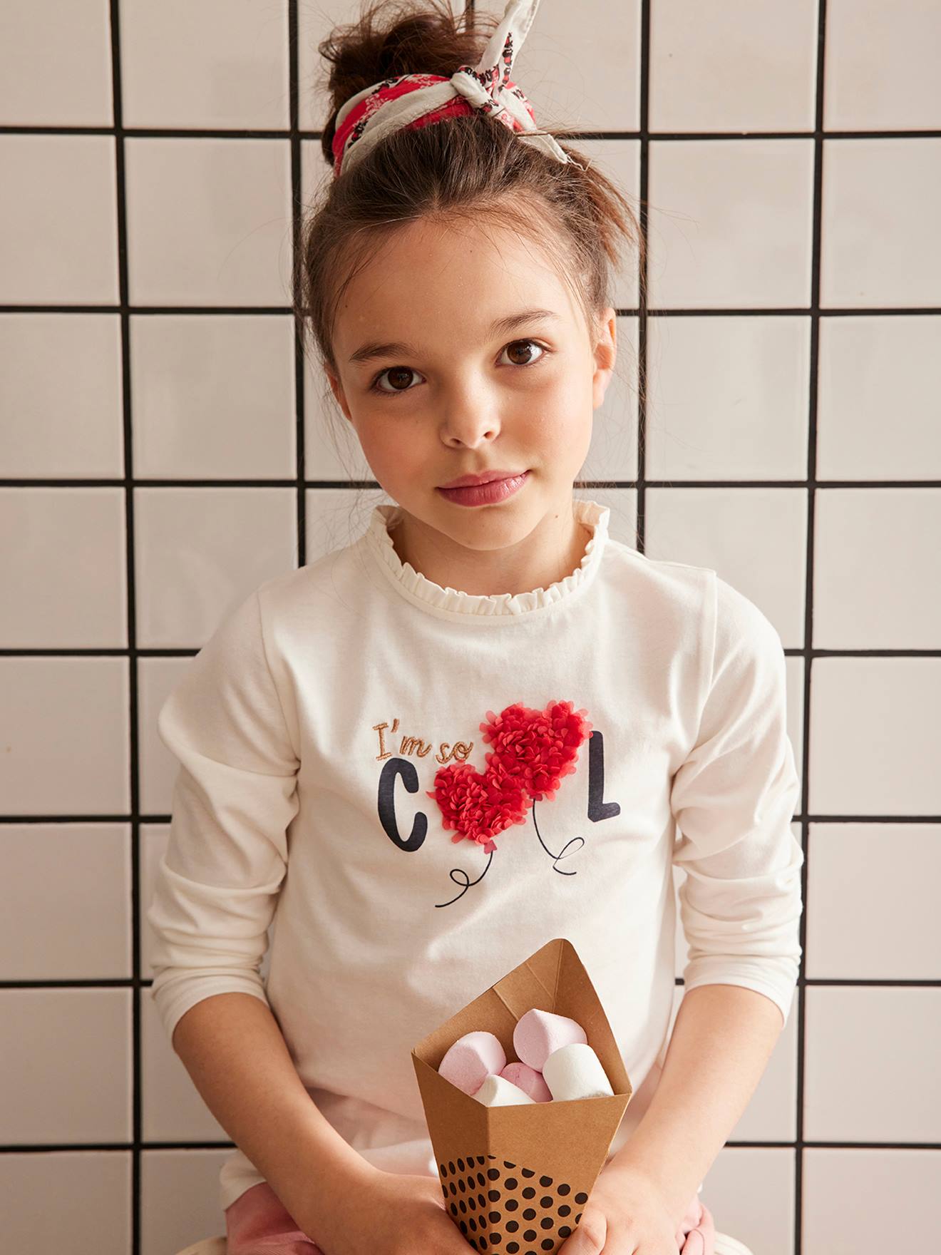 T-shirt motif fantaisie en relief fille curry