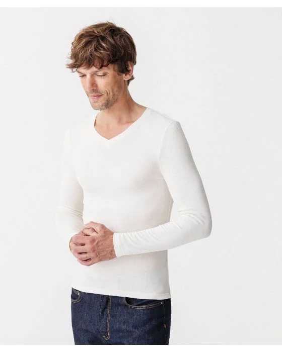 T-shirt col V fine côte Thermolactyl Sensitive, manches longues