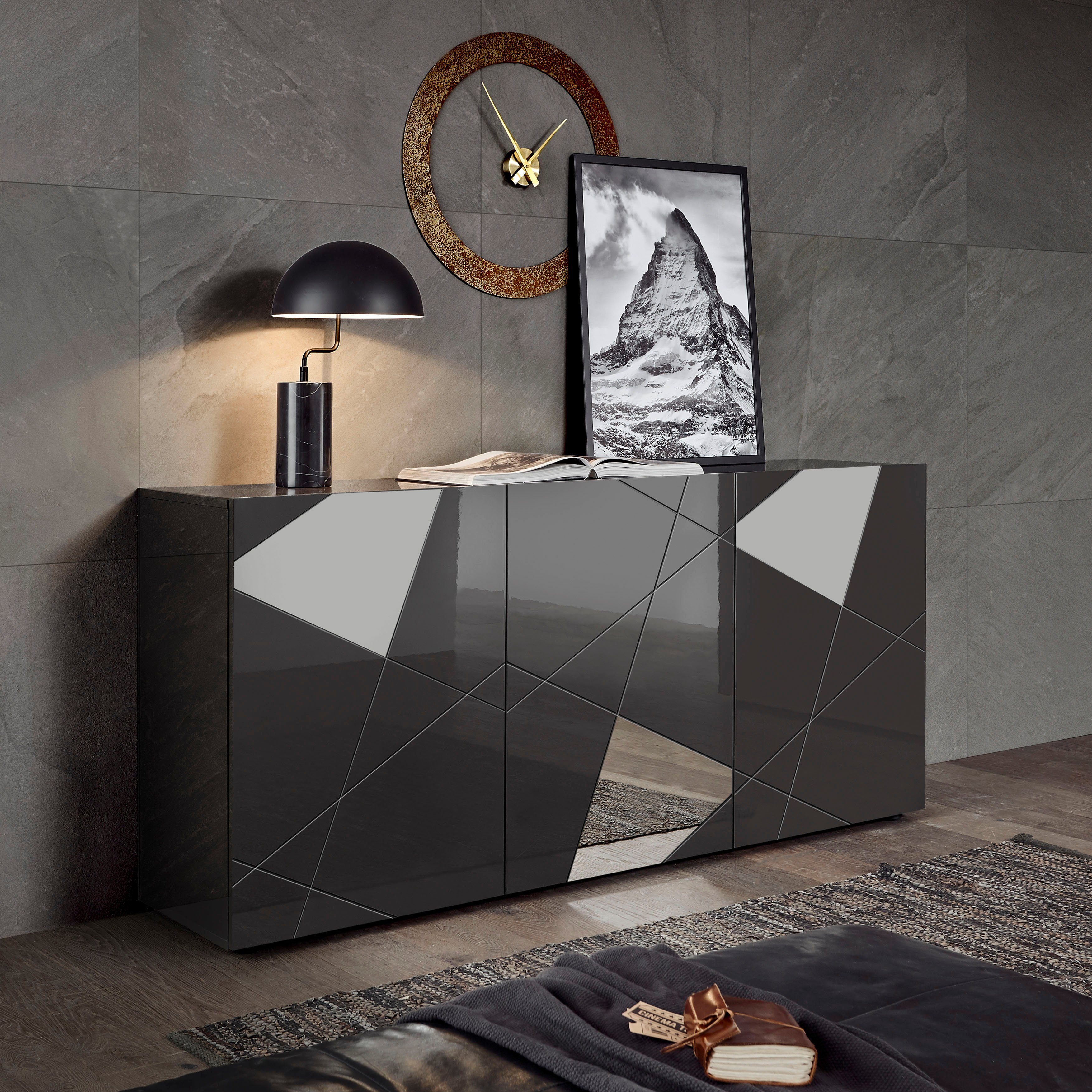 LC Sideboard Vittoria, Breite 181 cm, Front mit Siebdruck und Spiegel
