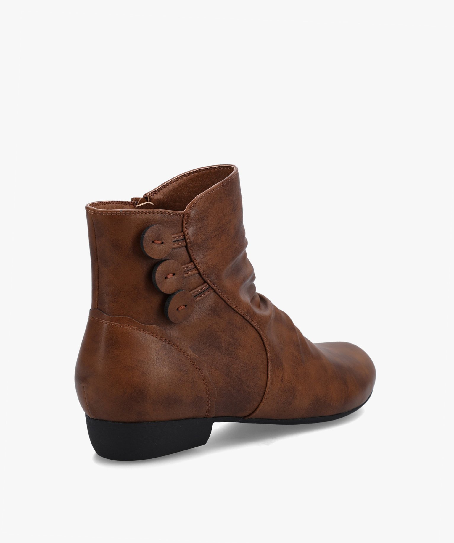 Bottines femme unies à talon plat et dessus drapé camel | GEMO
