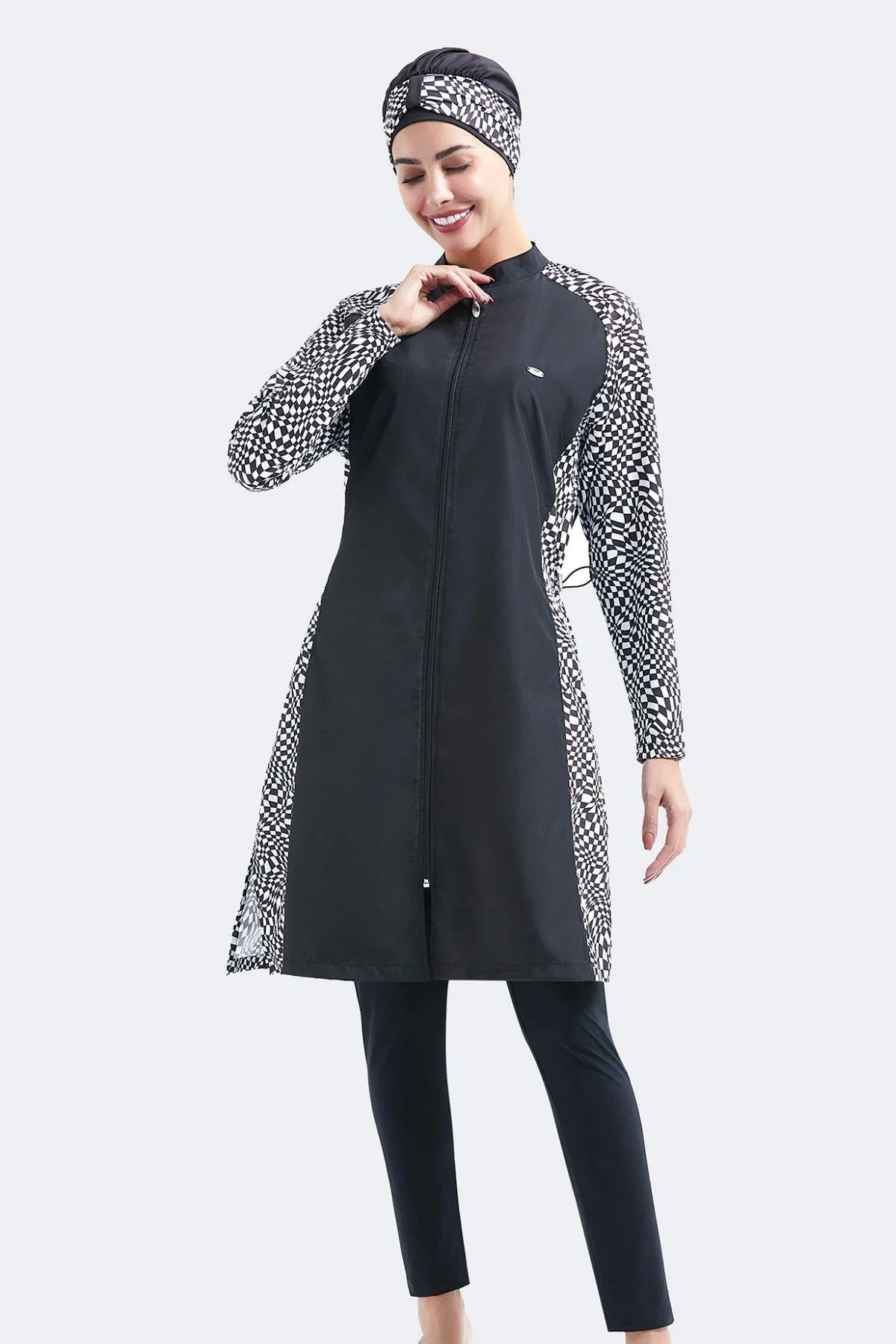 C&City  Vollständig bedeckter 4-teiliger Hijab-Badeanzug C14114 Schwarz