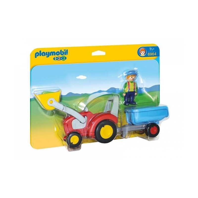 6964 Fermier avec tracteur et remorque Playmobil 1.2.3
