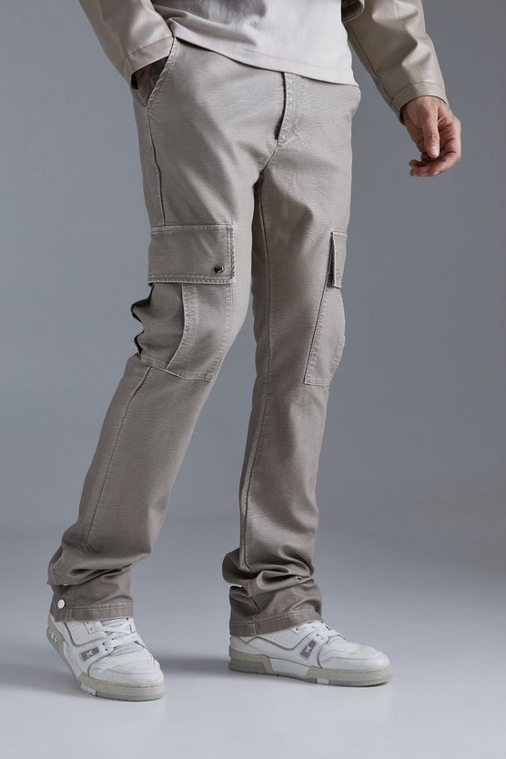Slim-Fit PU Cargo-Schlaghose mit Druckknöpfen