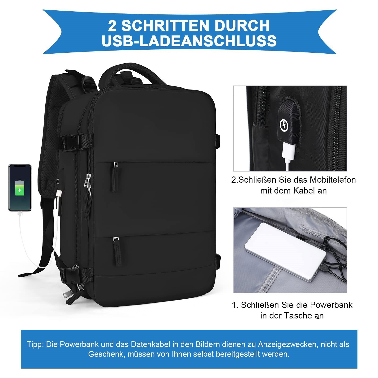 REDOM Reiserucksack Freizeitrucksack Sportrucksack Reisen Rucksack Sporttasche Rucksäcke (Notebook Laptop Tasche Schule Uni Rucksack Handgepäck, Reisenrucksack, mit Schuhfach und Nasstasche, mit USB-Ladeanschluss), Schulrucksack Schultasche Weekender