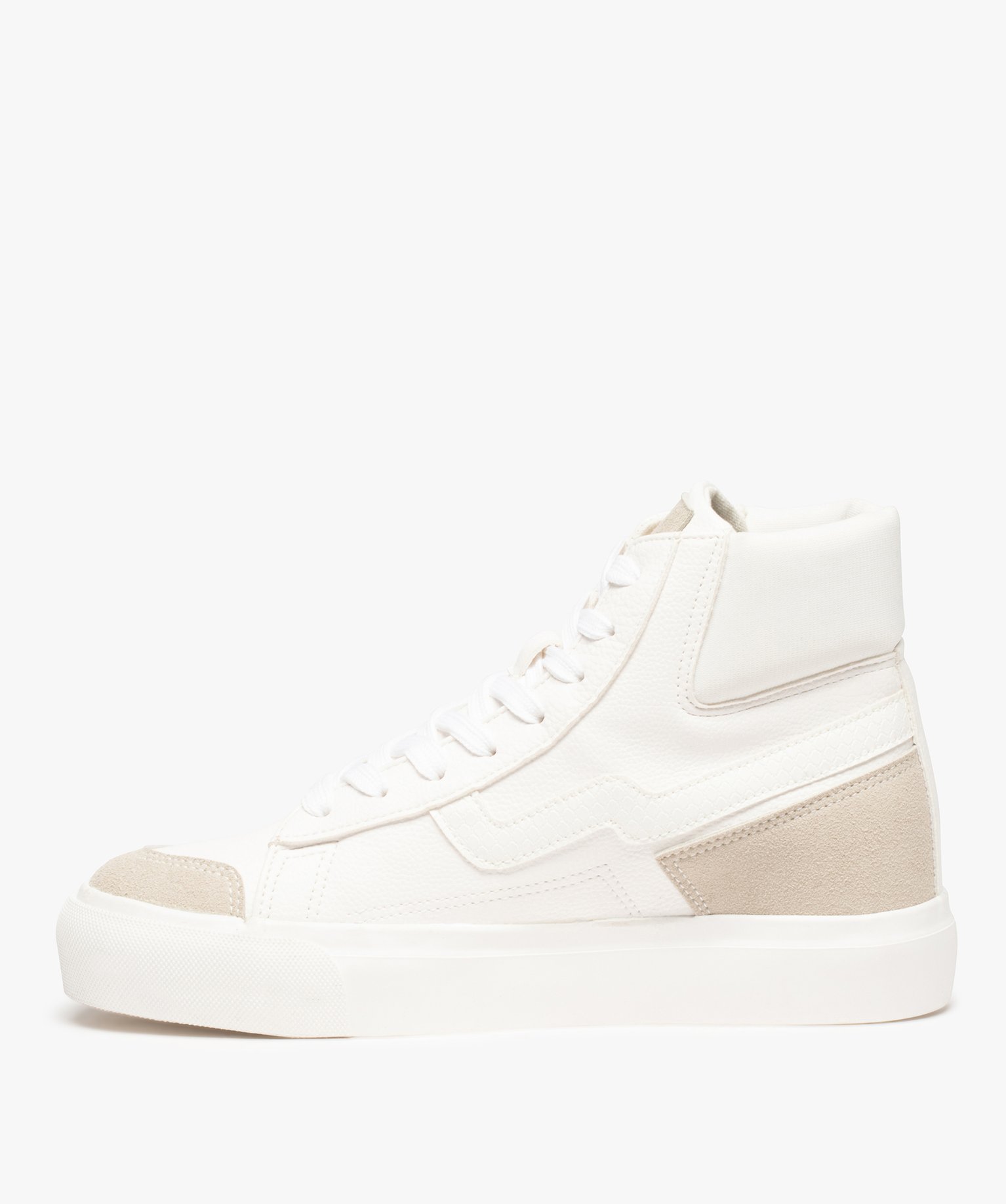 Baskets femme mid-cut bicolores à semelle compensée blanc | GEMO