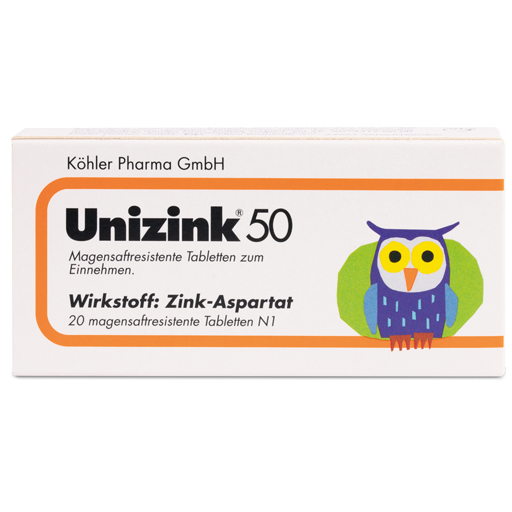 UNIZINK 50 magensaftresistente Tabletten  20 St  Tabletten, magensaftresistent