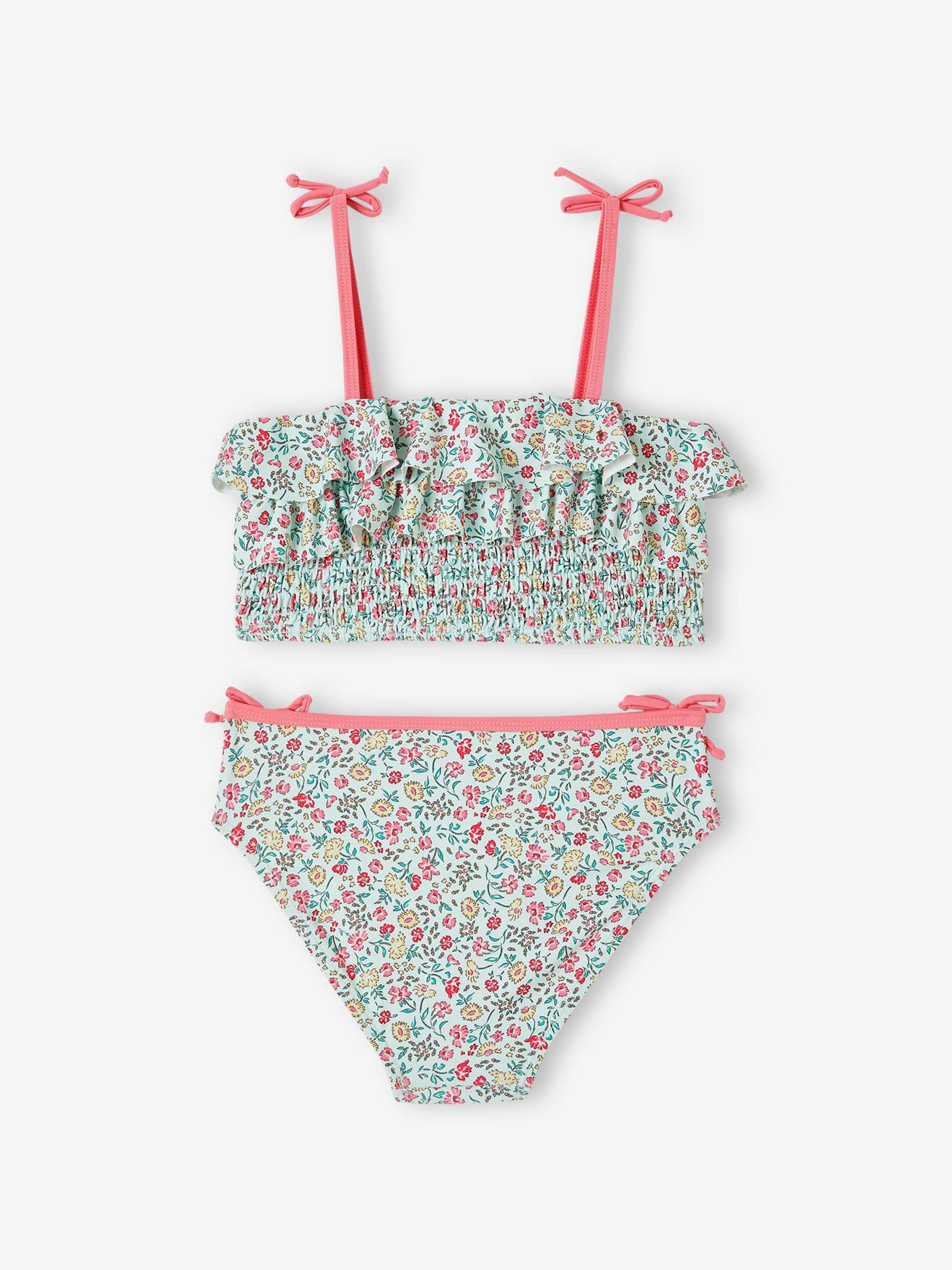 Vertbaudet Mädchen Bikini mit Blumen Oeko-Tex - aqua