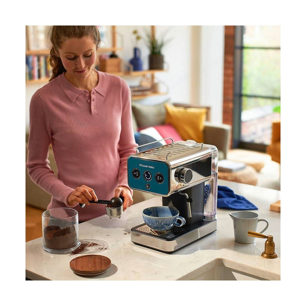 RUSSELL HOBBS Espressomaschine RUSSELL HOBBS Espressomaschine Distinction 26451-56 Ocean Blue 15 Bar