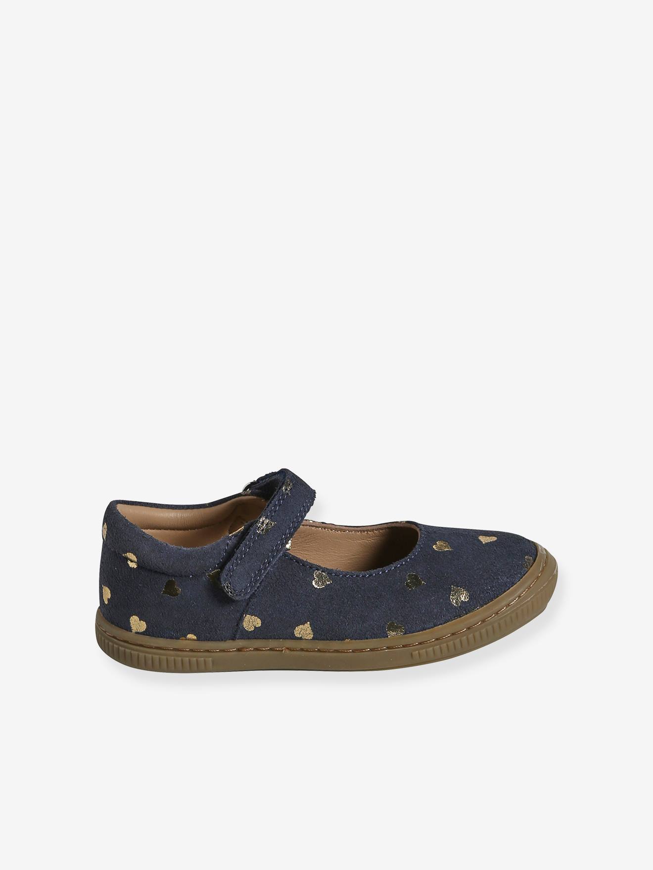 Vertbaudet Mädchen Klett-Ballerinas mit Anziehtrick - blau bedruckt