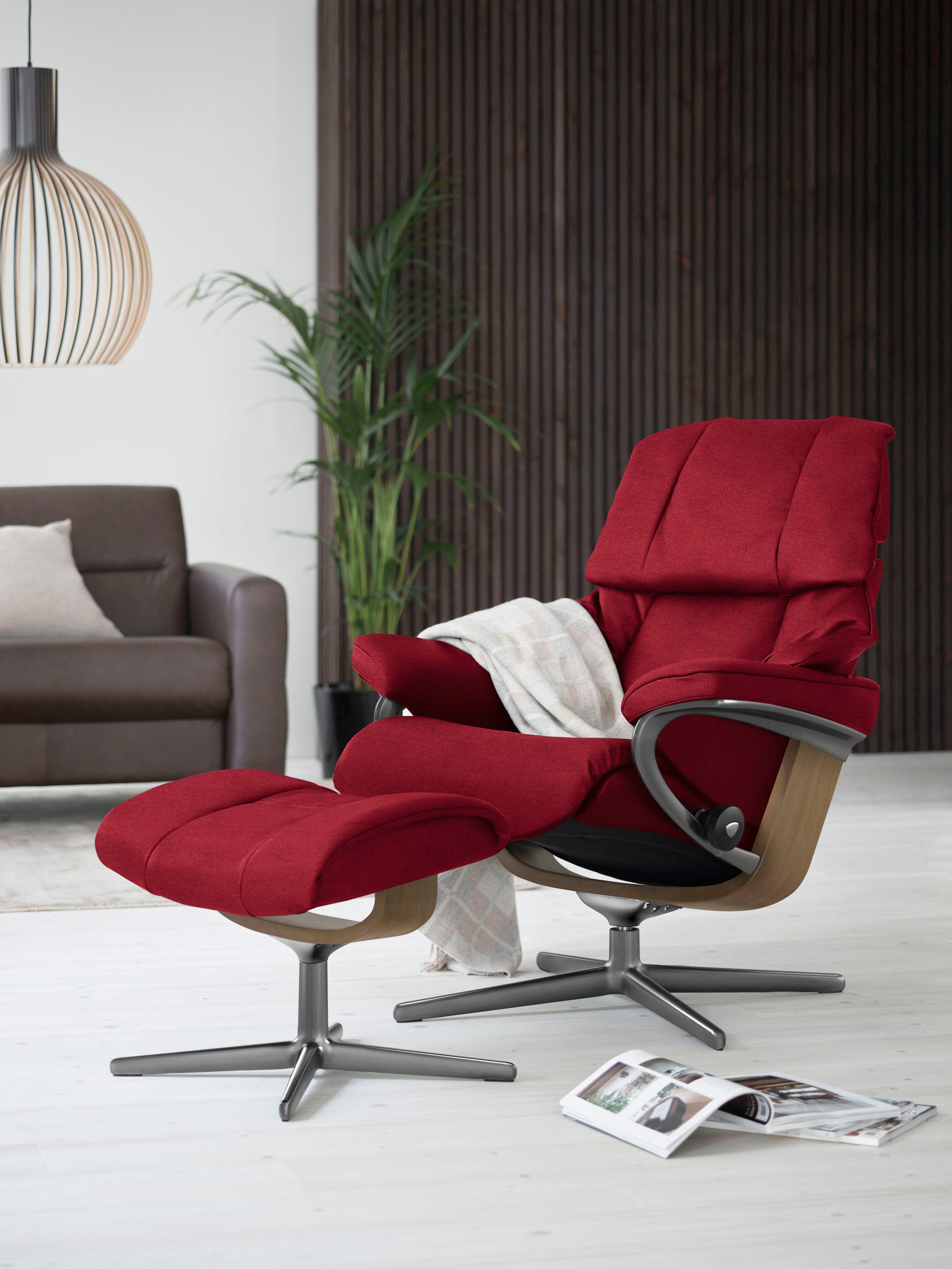 Stressless® Relaxsessel Reno (Set, Relaxsessel mit Hocker), mit Hocker, mit Cross Base, Größe S, M & L, Holzakzent Eiche