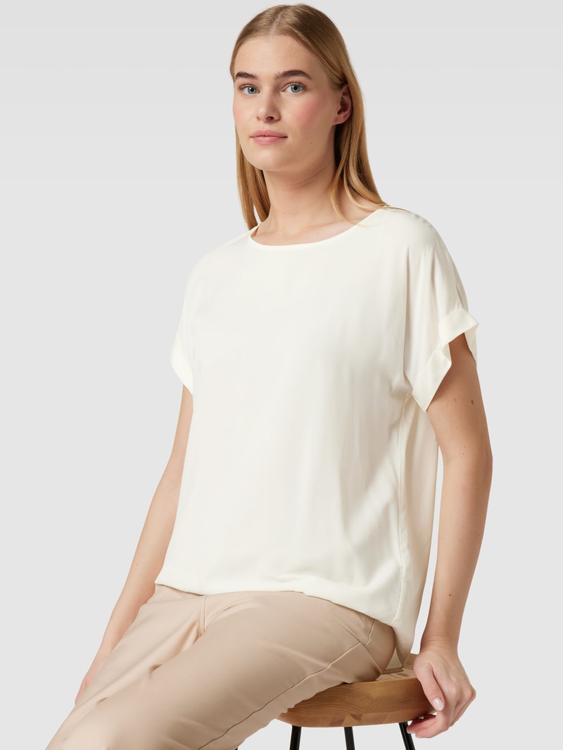 Blusenshirt aus reiner Viskose mit Kellerfalte in offwhite
