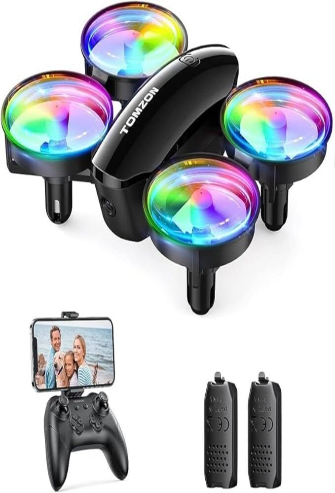 Tomzon Mini Drohne mit Kamera für Kinder Anfänger Drohne (1080P HD, mit Bunte LED-Licht Lange Flugzeit 360°Propellerschutz/WerfenGo/3DFlip)