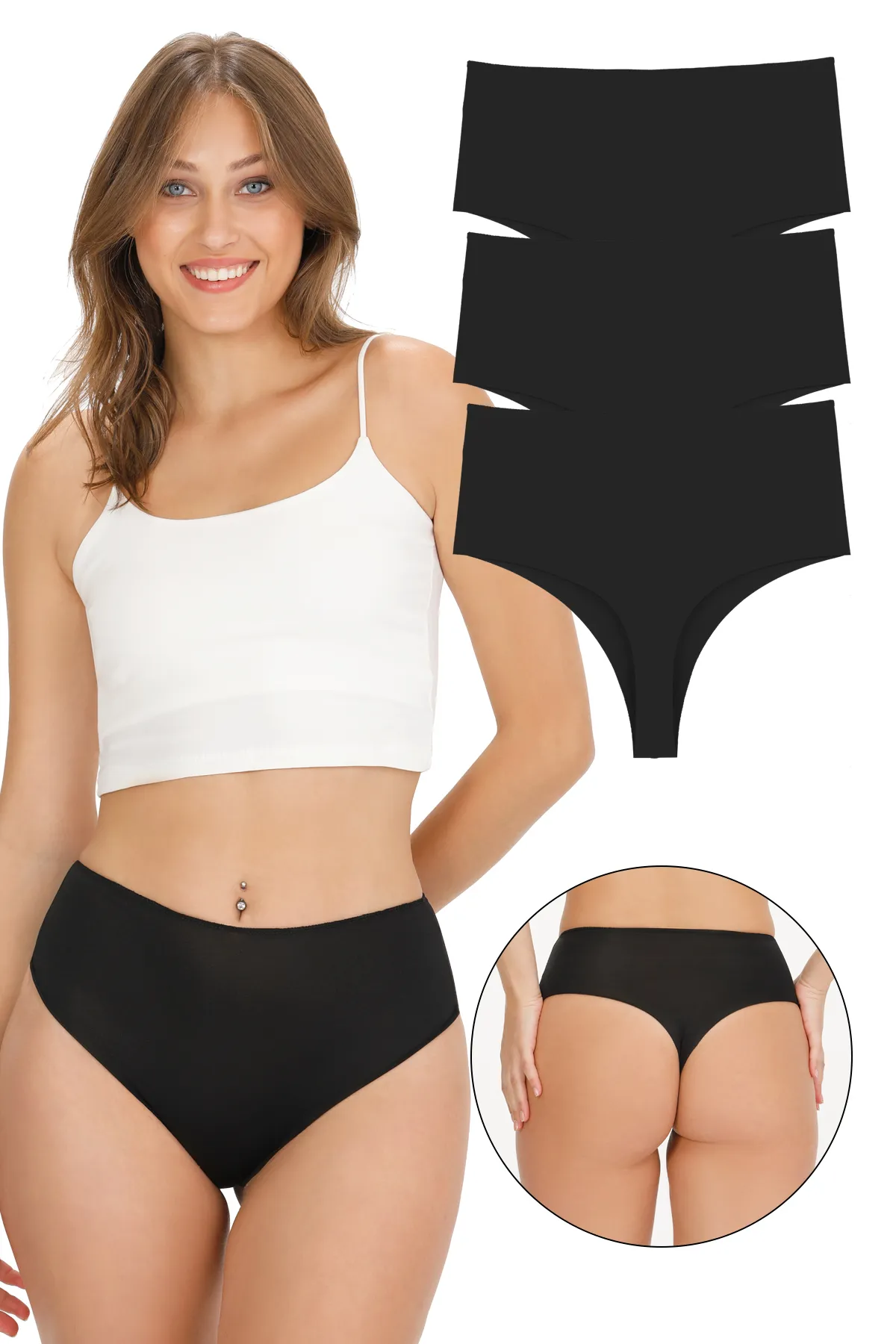 Sensu  Lasergeschnittener Damen-Tanga mit hoher Taille, 3er-Set KTS5002
