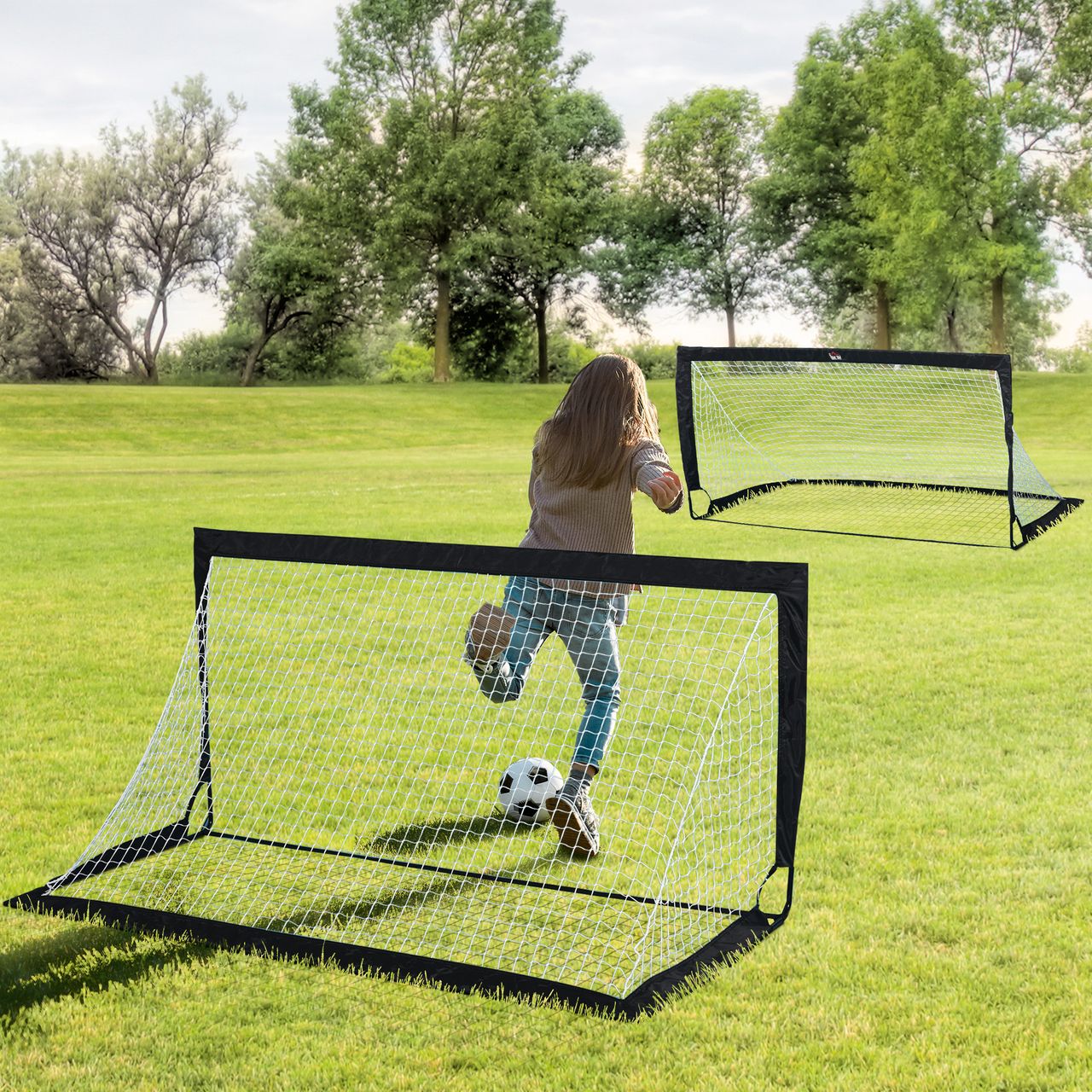 HOMCOM Fußballtore Fußballnetz 2er Set Minitore Faltbar