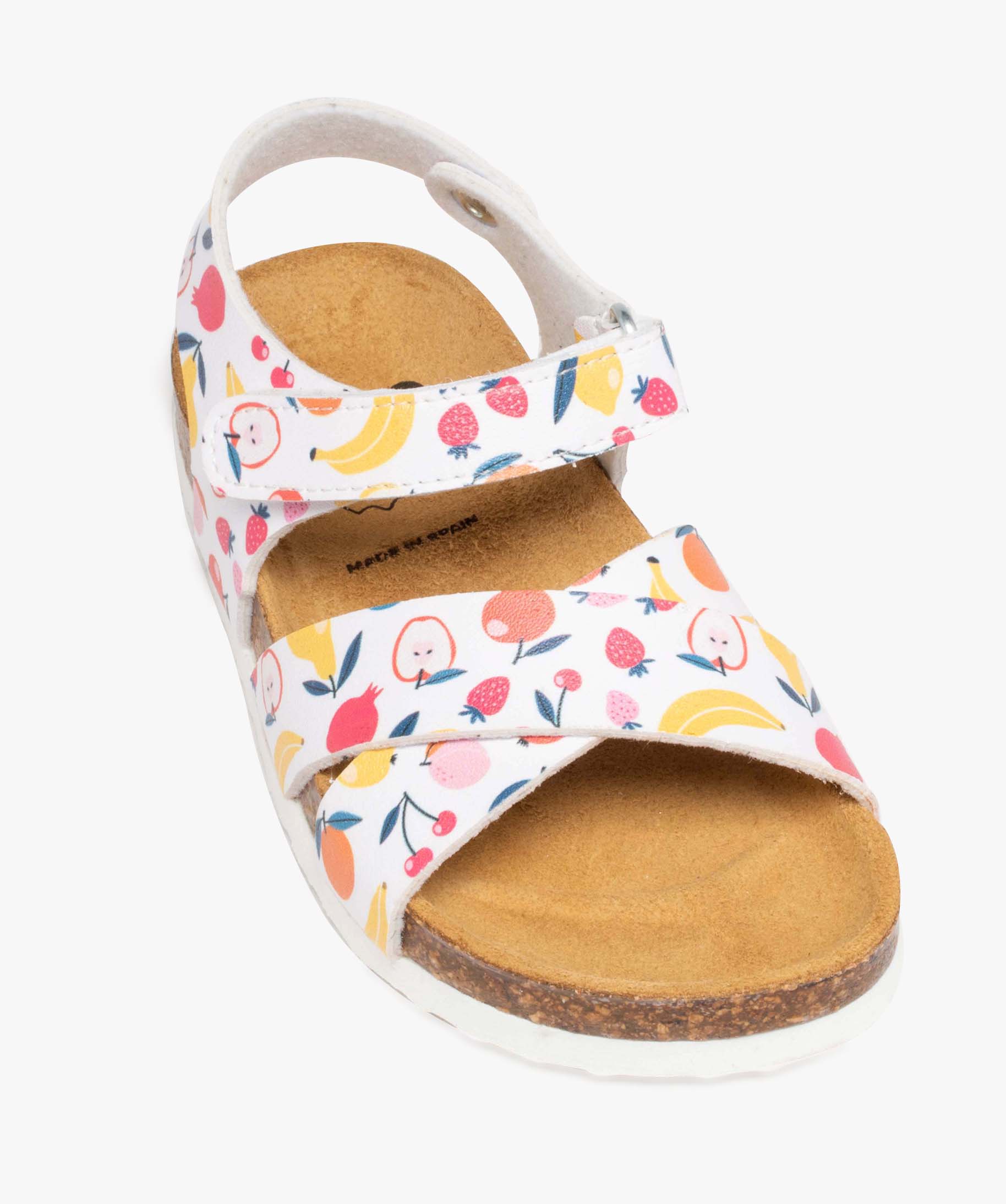 Sandales fille à semelle liège et brides scratch imprimées blanc | GEMO