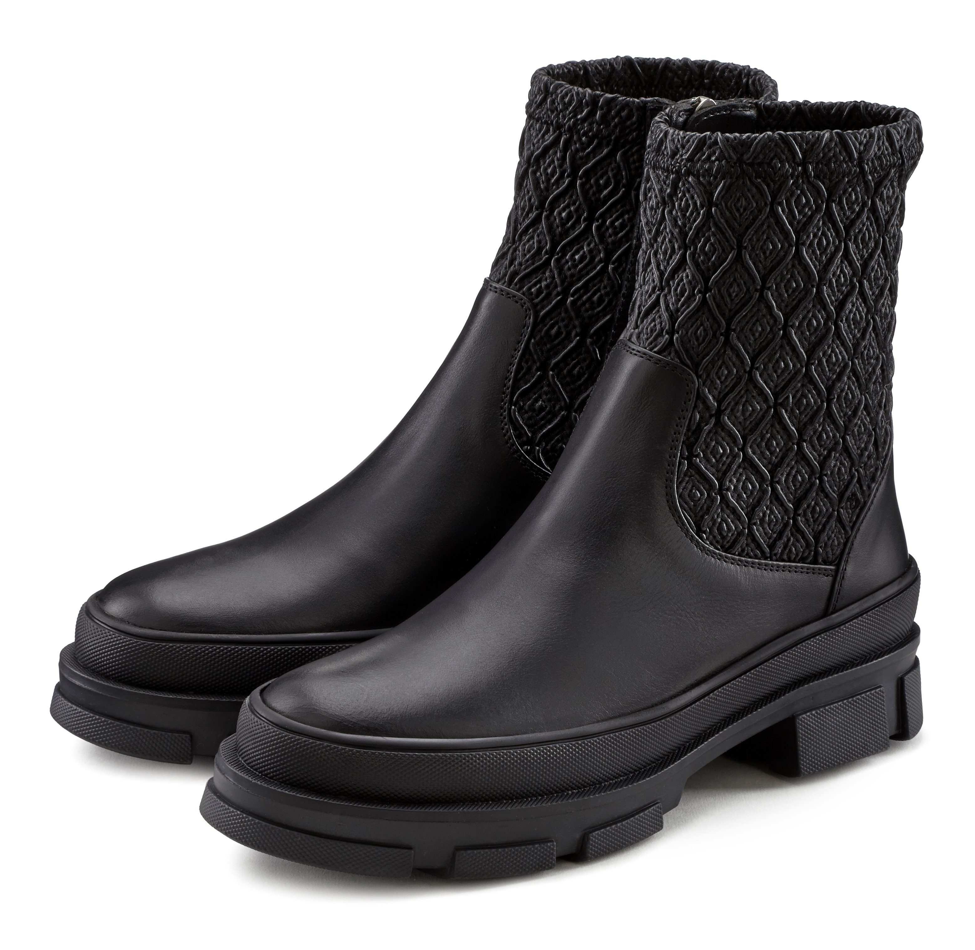LASCANA Chelseaboots, Stiefelette mit Lederanteil, elastischem Schaft & Chunky Sohle