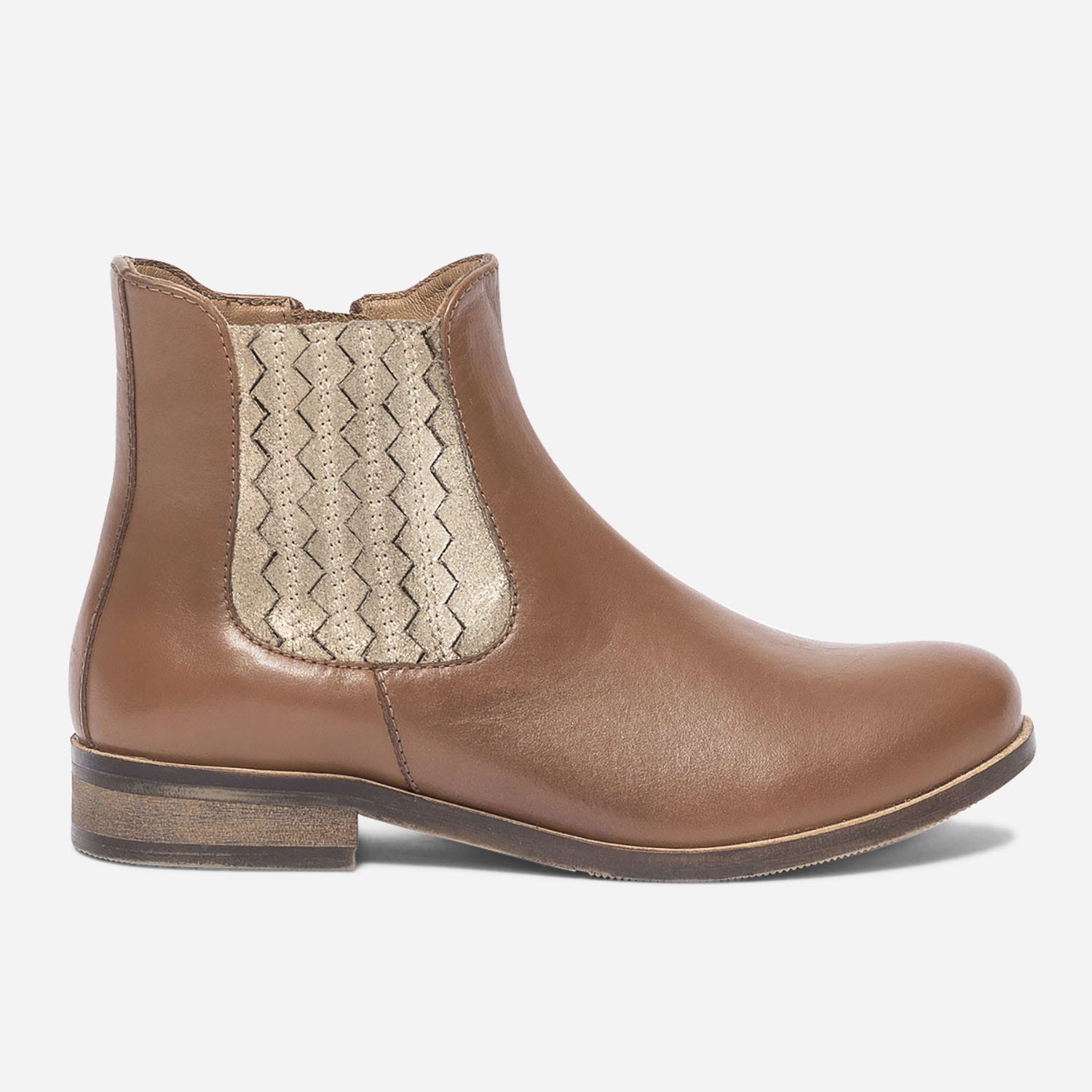 Chelsea boots camel en cuir avec élastique doré