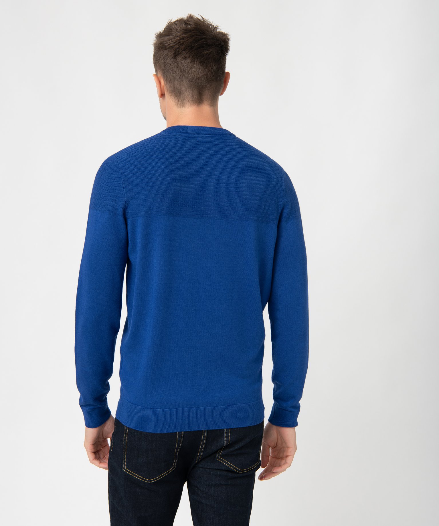 Pull homme à col rond avec zip sur l'épaule bleu | GEMO
