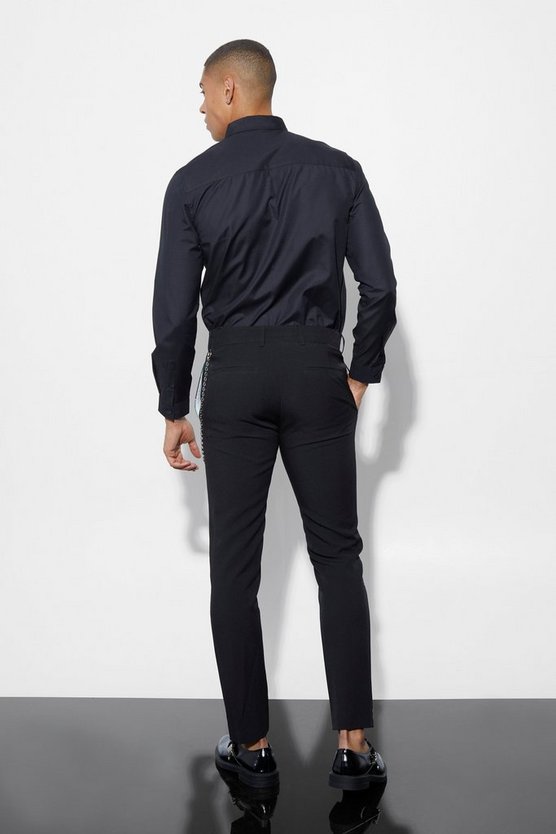 Skinny Anzughose mit floralem Seitenstreifen