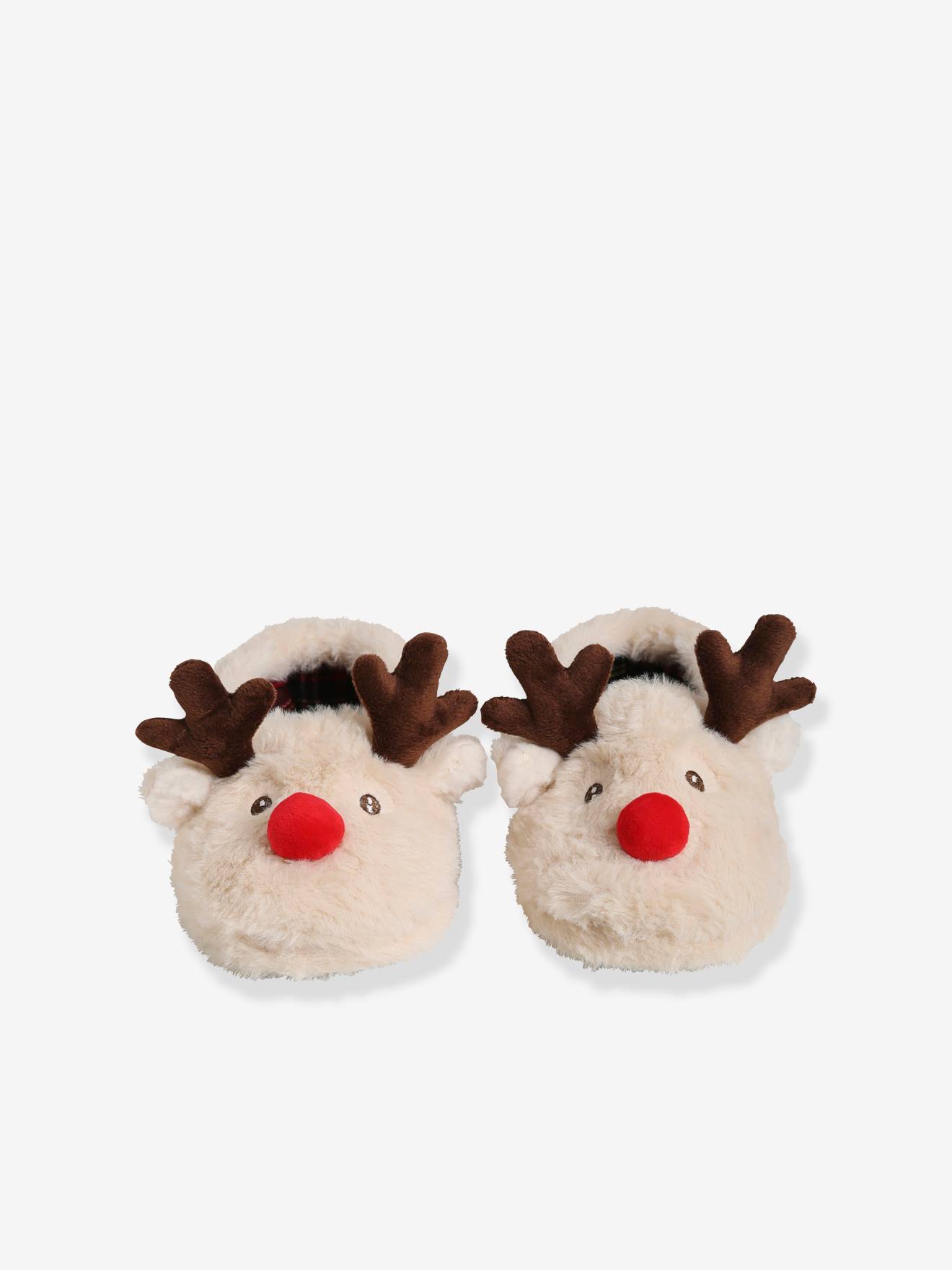 Vertbaudet Capsule Collection: Weihnachts-Hausschuhe mit Rentier, Gr. ab 24 bis 45 - hellbeige