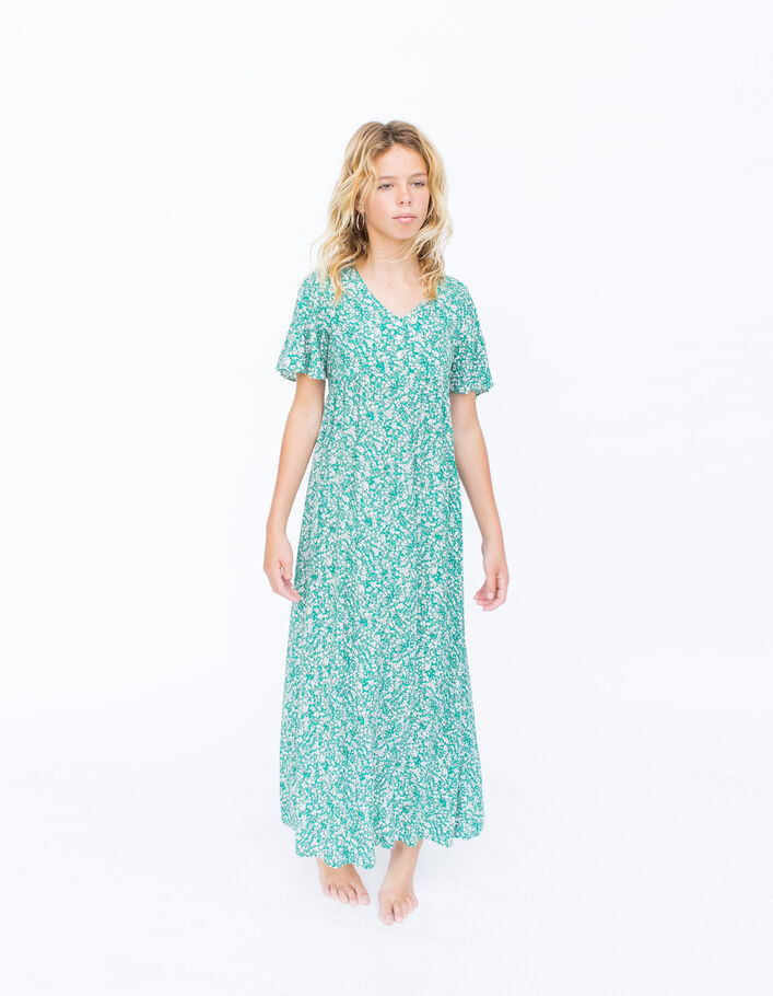 Robe longue verte LENZING™ ECOVERO™ micro fleurs fille