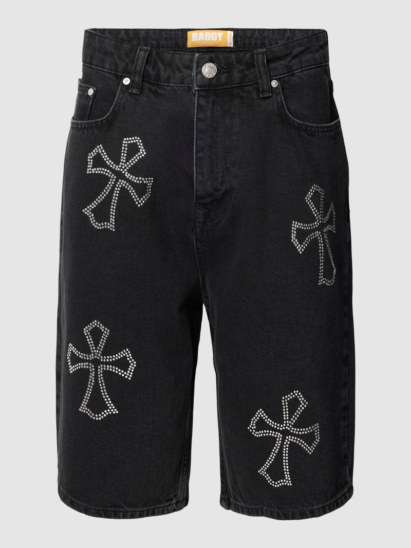 Jeansshorts mit Strasssteinbesatz in schwarz