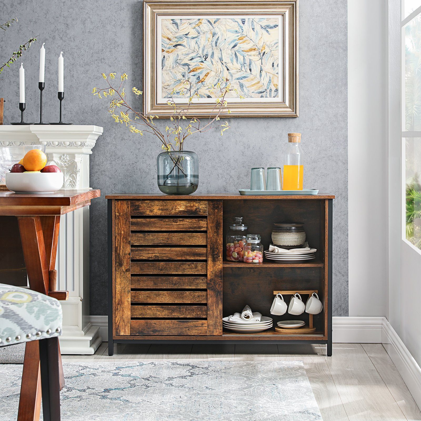 VASAGLE Sideboard Küchenschrank, mit Schiebetüren, Breite 100 cm, vintage