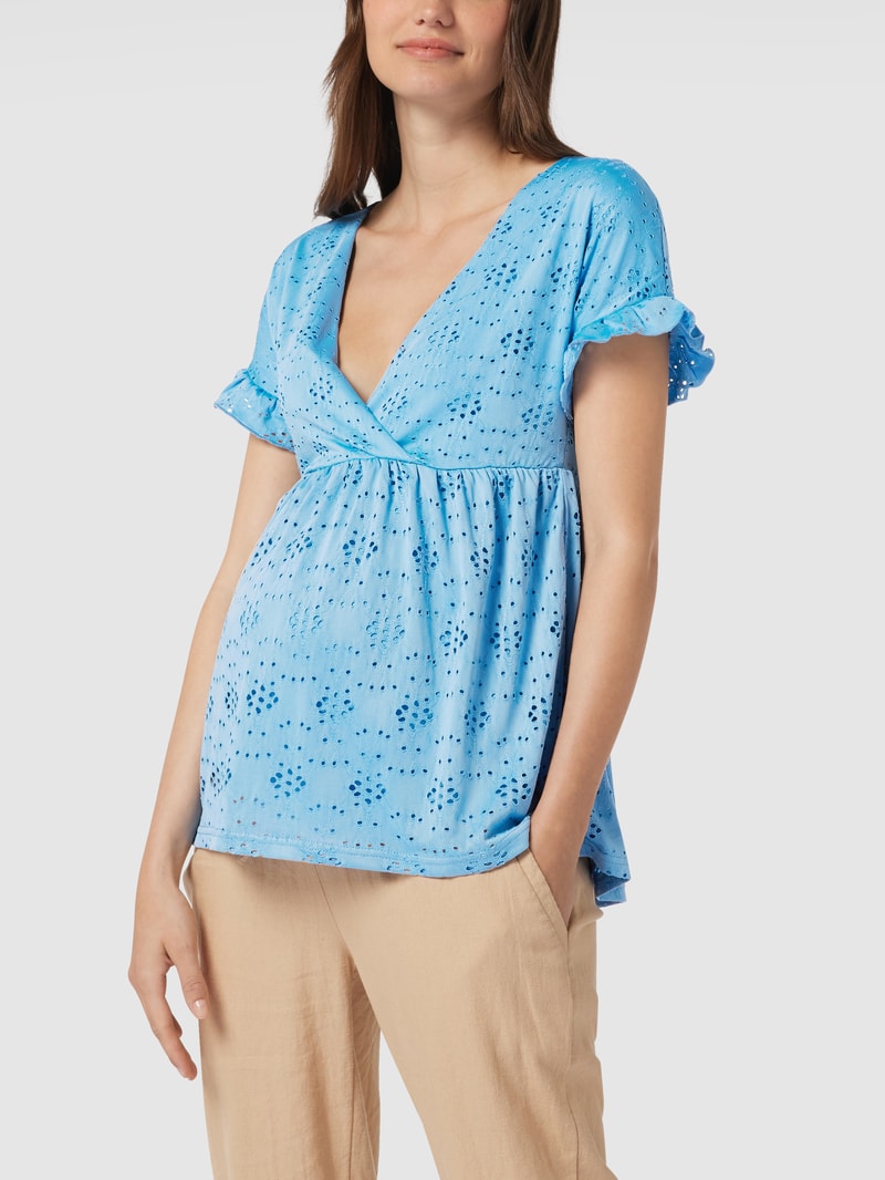 Umstands-Bluse mit floralen Lochstickereien in ozean blau