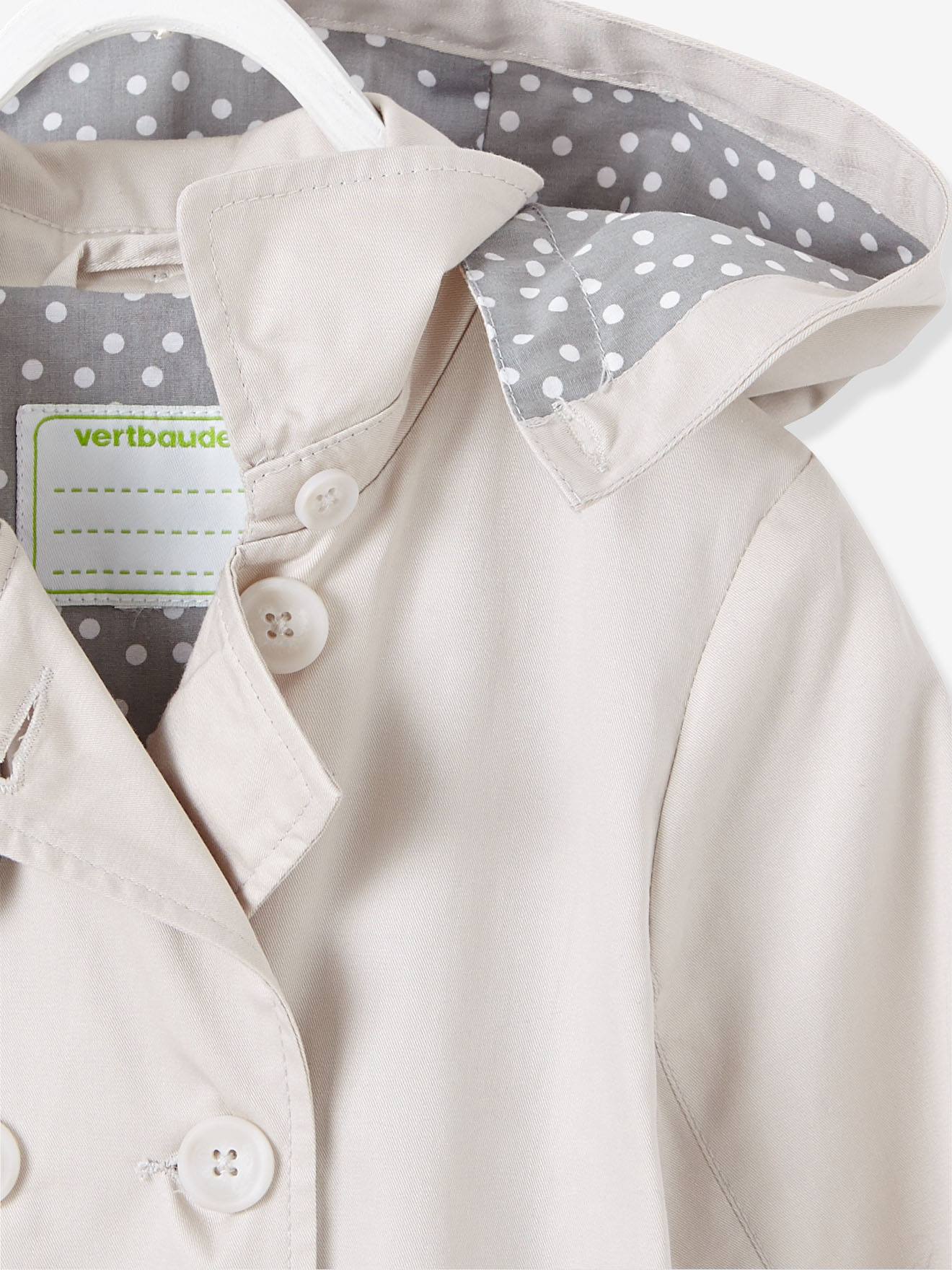 Trench fille déperlant à capuche amovible beige