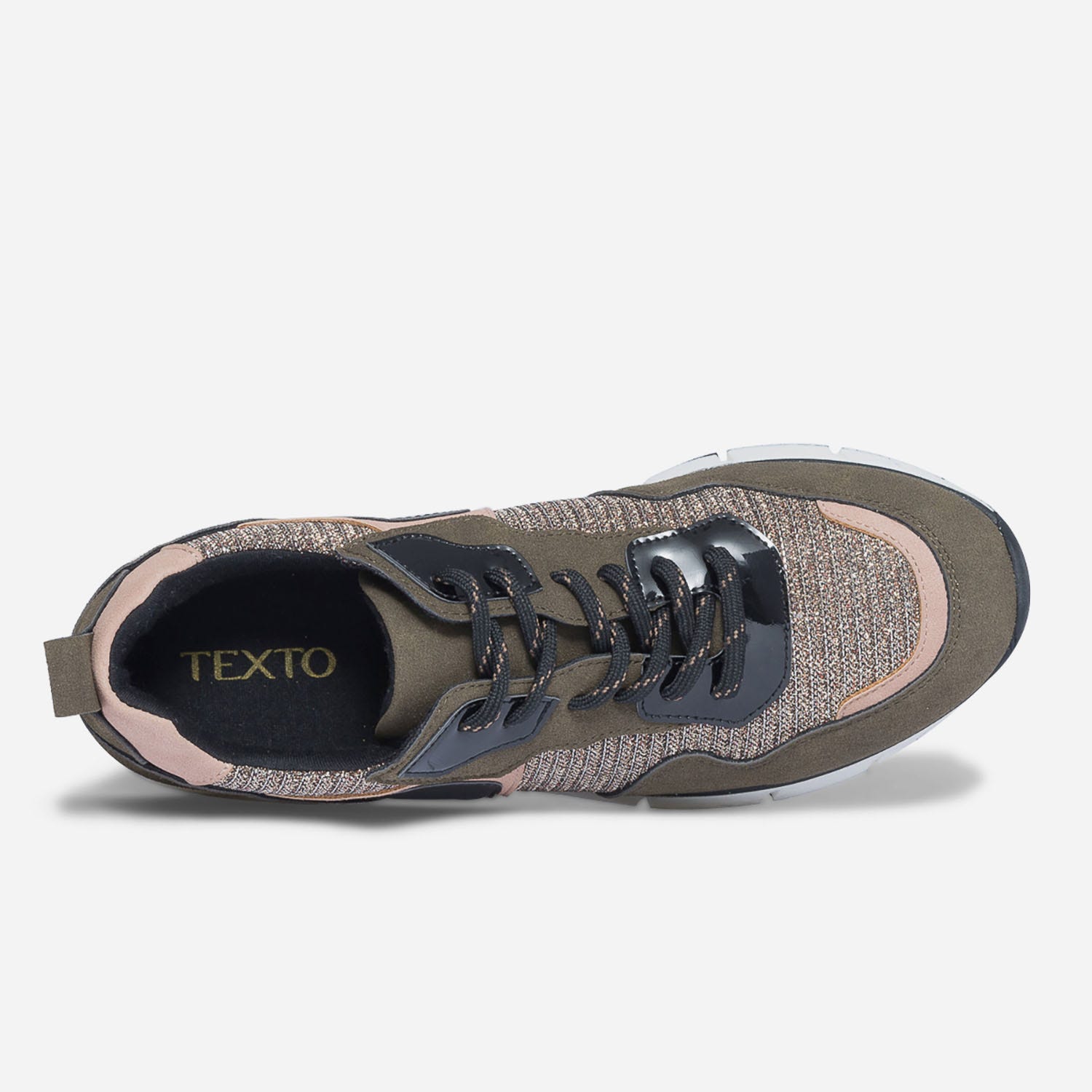 Sneakers TEXTO kaki, beige, noir et cuivré