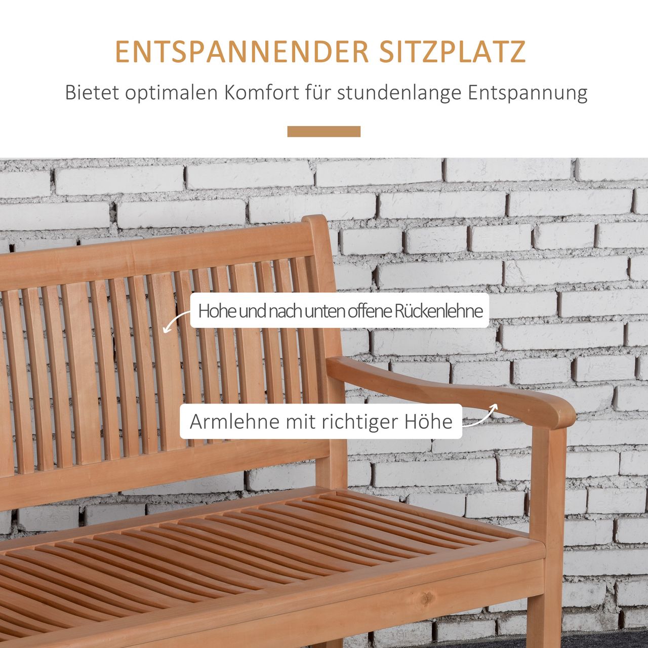 Outsunny Gartenbank 2-Sitzer Sitzbank aus Holz Parkbank bis 180 kg Bank Terrassenbank mit Rückenlehnen Gartenmöbel Pappelholz Gelb 126,8 x 62 x 91,3 cm