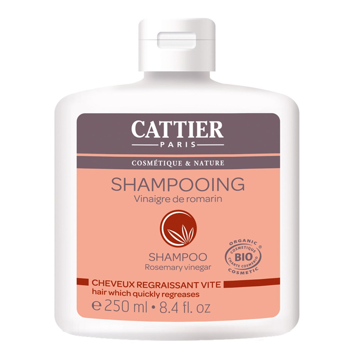 Cattier Shampooing Vinaigre de Romarin Cheveux Regraissant Vite 250 ml