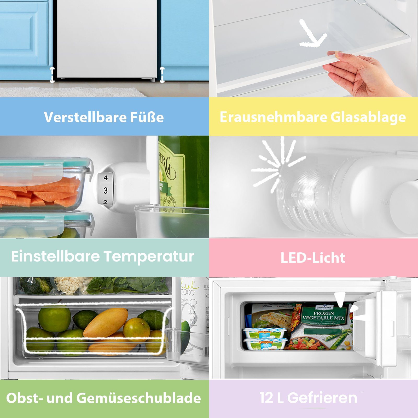 comfee Kühlschrank RCD80WH2(E), 84.5 cm hoch, 47.5 cm breit, Verstellbarer Fuß, Herausnehmbares Regal, Geringes Rauschen