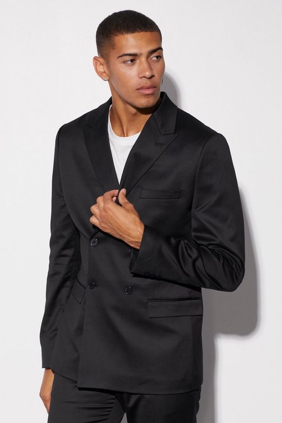 Zweireihige Slim-Fit Satin-Anzugjacke