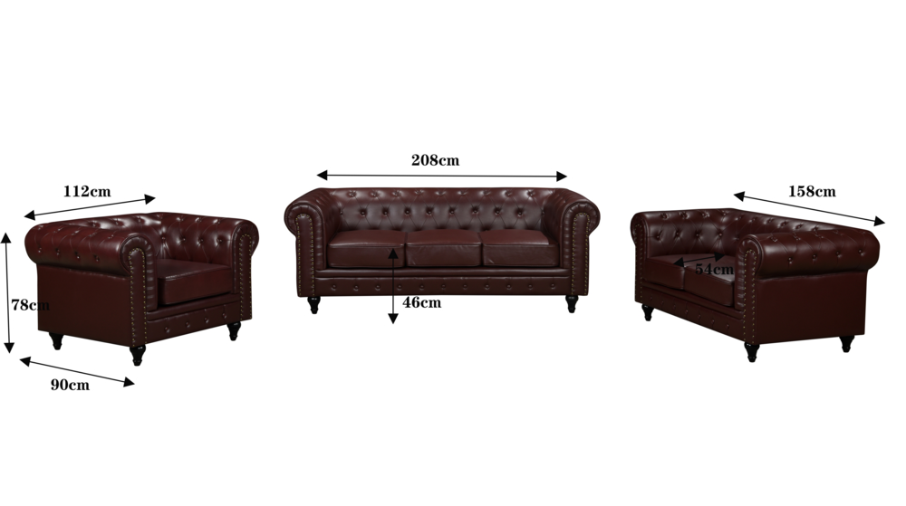 Happy Home Happy Home gepolsteter 3-2-1 Sitzer Sofa-Set HSP107-DRT dunkelrot Lederoptik