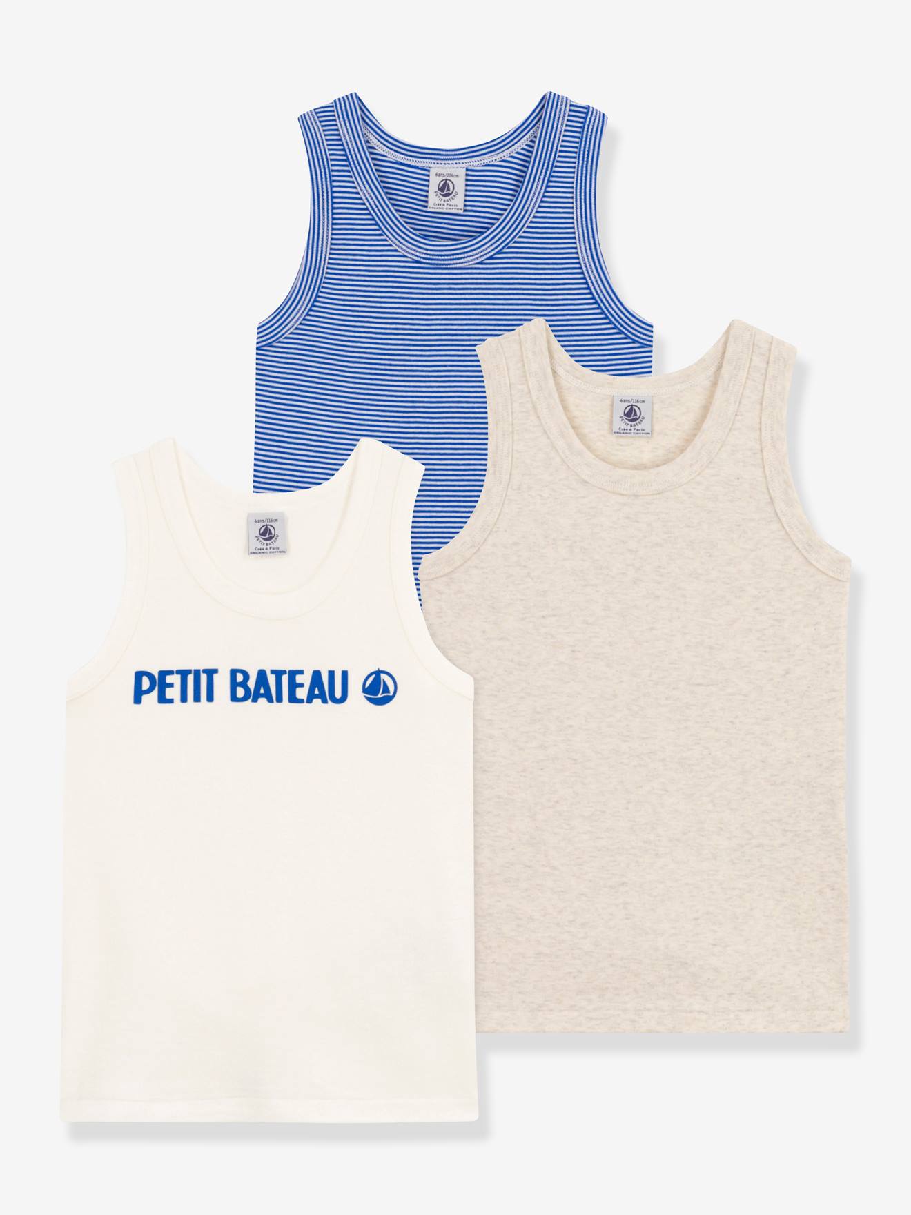 Lot de 3 débardeurs en coton bio PETIT BATEAU blanc