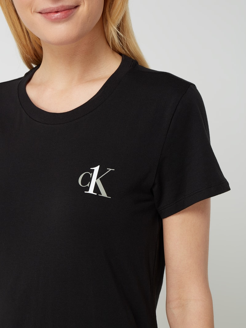 Pyjama-Oberteil mit Logo-Print in schwarz