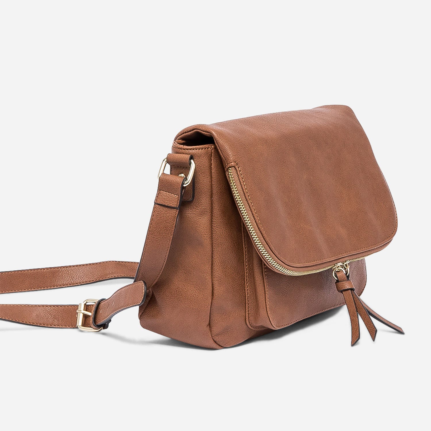 Sac besace camel avec rabat zippé