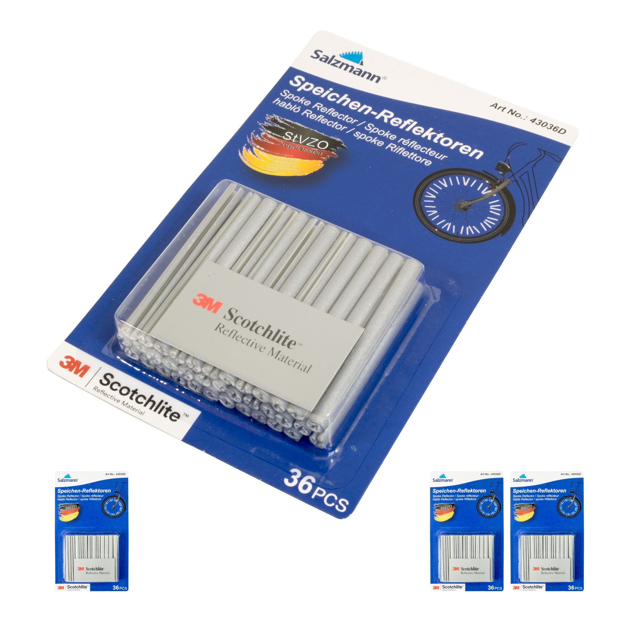 Salzmann Fahrradreflektor 3M Scotchlite Speichenreflektoren für Fahrradspeichen, (36 St)