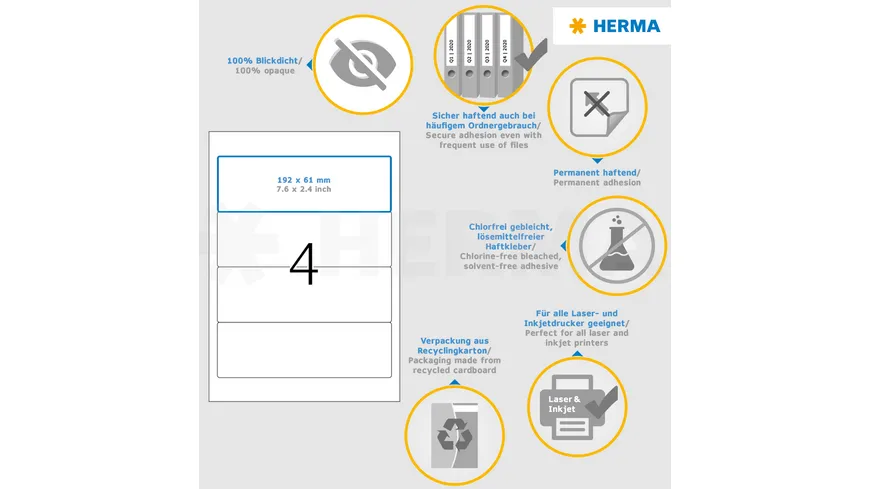 HERMA Ordneretiketten A4 für breite Ordner weiss