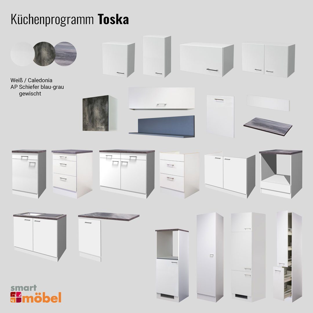 Flex-Well Arbeitsplatte - 220 x 60 x 2,8 cm - Schiefer Blau-Grau gewischt – Toska