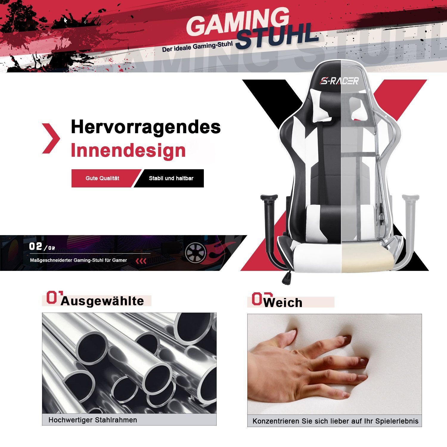 HOMALL Gaming Chair Gaming Stuhl hoher Rückenlehne PC Ergonomischer Rennstuhl mit (Set)