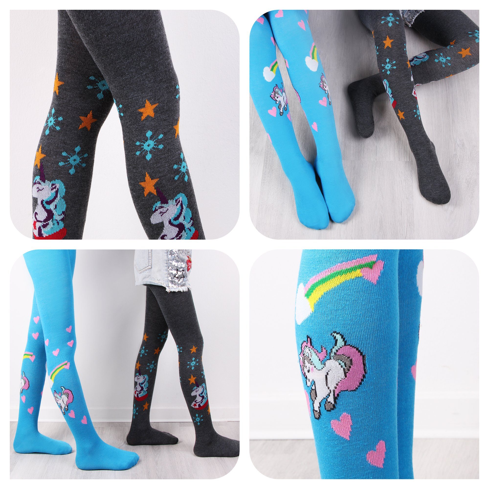 L&K-II Strickstrumpfhose 2712 (6er-Pack) mit Einhorn-Motiven aus Baumwolle