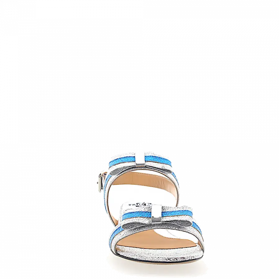 Truman's - Sandalen 8742 Kalbsleder Metallisch Schleife blau silber - blau